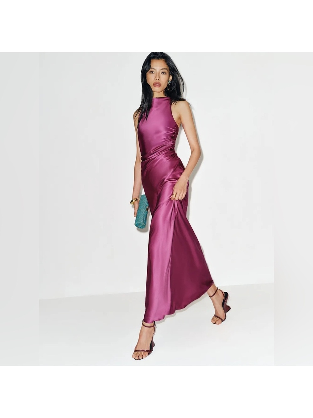 NEW Reformation Anaiis Long Silk Dress Hibiscus Tea Dark Pink Magenta | US 0 UK4